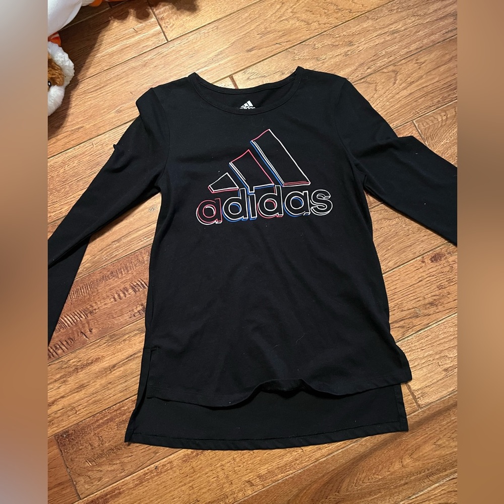 Black new Adidas long sleeve shirt, girls size 10/12